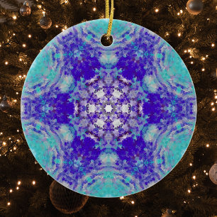 Décoration En Céramique Digital Mandala violet bleu et blanc
