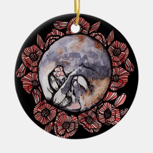 Décoration En Céramique Dilute Calico Kitty Chat Red Poppy Flower Chats (Devant)