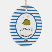 Décoration En Céramique Dino bébé vert | Premier Noël Bleu Stripe Chic (Droite)