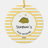 Décoration En Céramique Dino bébé vert | Première bande jaune de Noël (Devant)