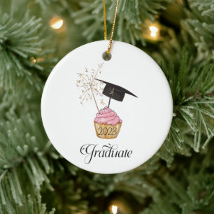 Décoration En Céramique Diplômé de la Cupcake rose