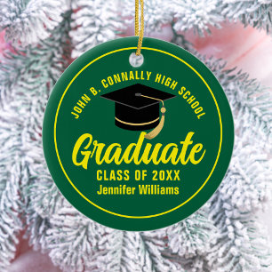 Décoration En Céramique Diplômé Jaune Vert Diplômé Personnalisé Noël