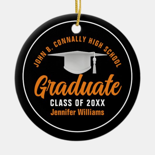 Décoration En Céramique Diplômé noir orange Personnalisé 2025 (Devant)