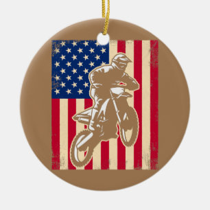Décoration En Céramique Dirt Bike USA Drapeau américain Motocross