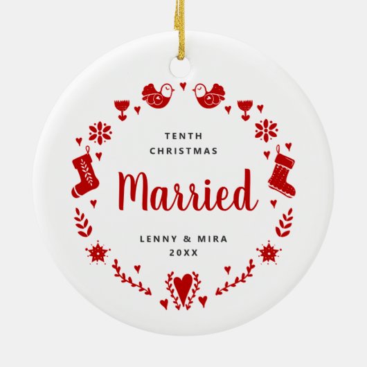 Décoration En Céramique Dixième Noël Marié Personnalisé Xmas Garland (Dos)