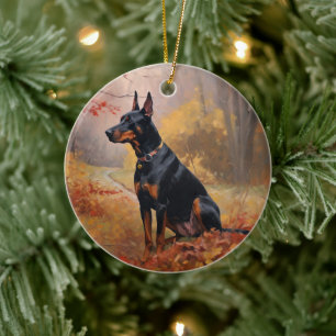 Décoration En Céramique Doberman en automne Feuilles automne Inspire