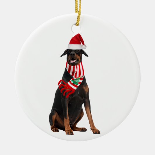 Décoration En Céramique Doberman Pinscher Avec Casquette Scaft Noël (Devant)