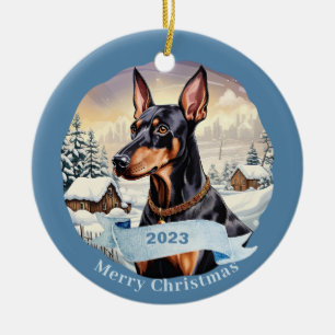 Décoration En Céramique Doberman Pinscher watercolor chien Noël