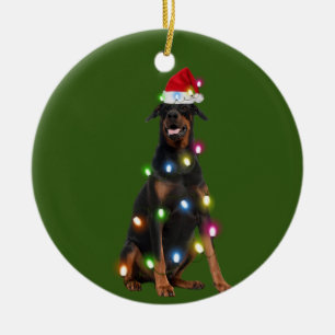 Décoration En Céramique Doberman Pinscher With Christmas Scafts  Sant