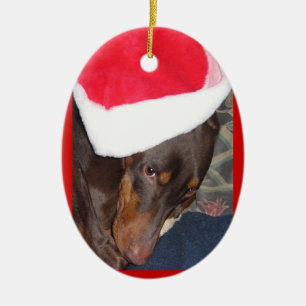Décoration En Céramique Dobermann (héros) dans le casquette de Père Noë