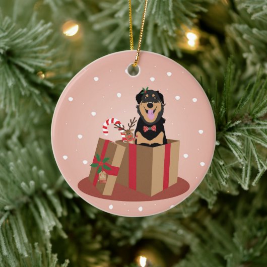 Décoration En Céramique Dog Christmas Present (Arbre)