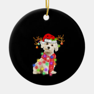 Décoration En Céramique Dog Lover Maltese Santa Hat Xmas Fairy Light