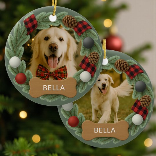 Décoration En Céramique Dog Name Photo Holiday Christmas Wreath