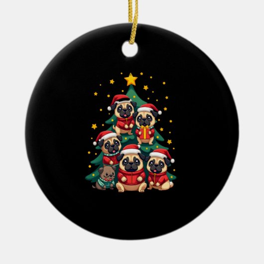 Décoration En Céramique Dog Pugs Christmas Tree Cute Xmas (3) (Devant)