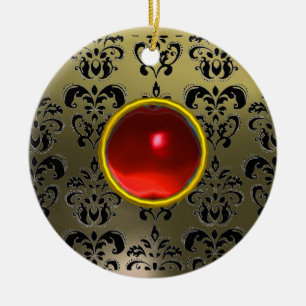 DÉCORATION EN CÉRAMIQUE DOMMASQUE ROUGE NOIR CLASSÉ ET PIERRE DE GEM RUBY
