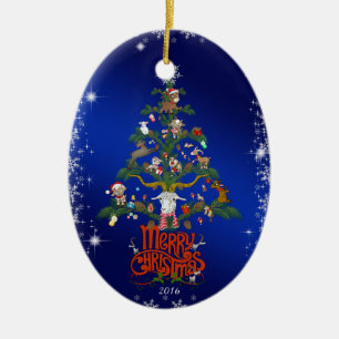 Décoration En Céramique Don de Noël aux amateurs de chèvre   Joyeux arbre 