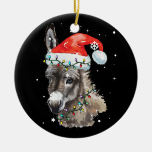 Décoration En Céramique Donkey Christmas Color Lights Santa Hat Donkey