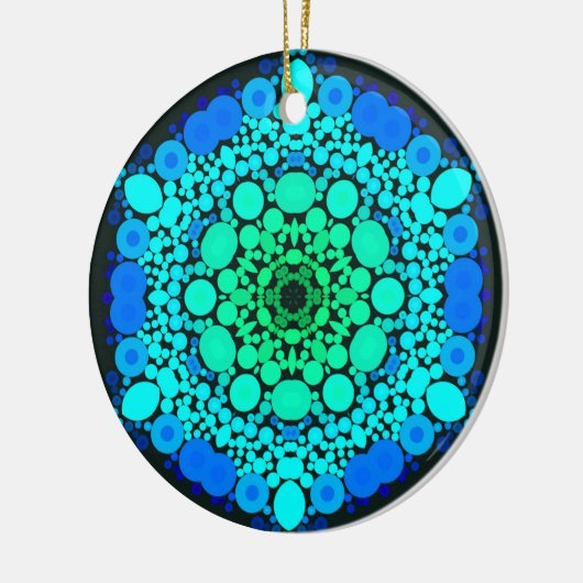 Décoration En Céramique Dot Mandala Flower bleu et vert (Gauche)
