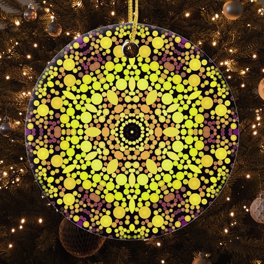 Décoration En Céramique Dot Mandala Flower Jaune violet et noir