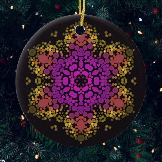 Décoration En Céramique Dot Mandala Flower rose jaune et noir