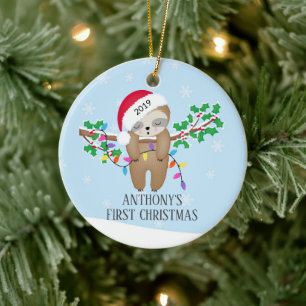 Décoration En Céramique Douce Photo Bébé Paresseux Endormi Premier Noël