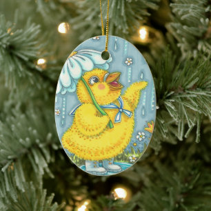 DÉCORATION EN CÉRAMIQUE DOUCHES AVRIL CUTE BÉBÉ POULET ET FLEURS DE PRINTE