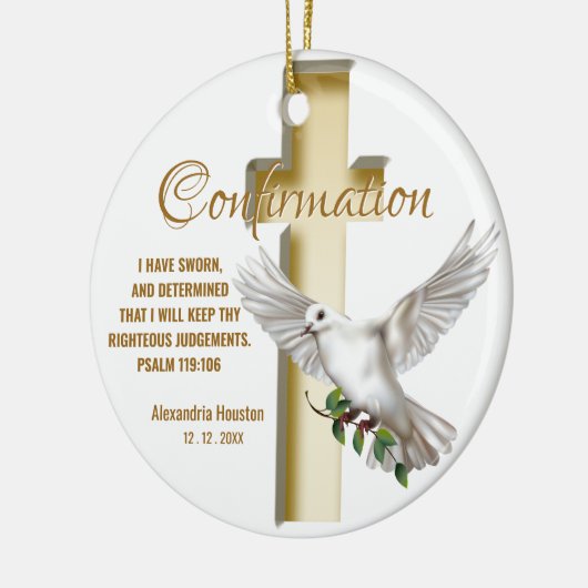 Décoration En Céramique Dove Cross Confirmation Scripture Verse (Gauche)