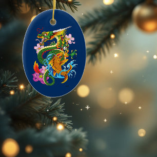 Décoration En Céramique Dragon chinois vert Koi