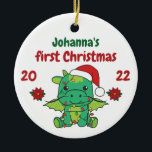 Décoration En Céramique Dragon Christmas Winter Baby premier Noël<br><div class="desc">Le dragon à Noël avec des lumières de fées. Animaux amusants avec des cadeaux et de la neige pour les vacances. Un doux salut de Noël. Les dragons sont des animaux mignons et parfaits pour Noël.</div>