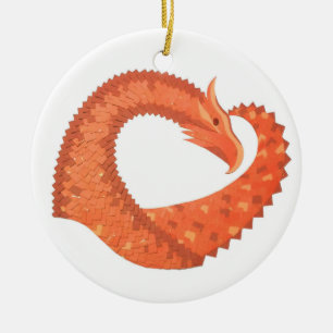Décoration En Céramique Dragon de coeur orange sur blanc