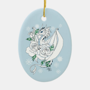 Décoration En Céramique Dragon de glace élégant blanc Roses bleues Fantais