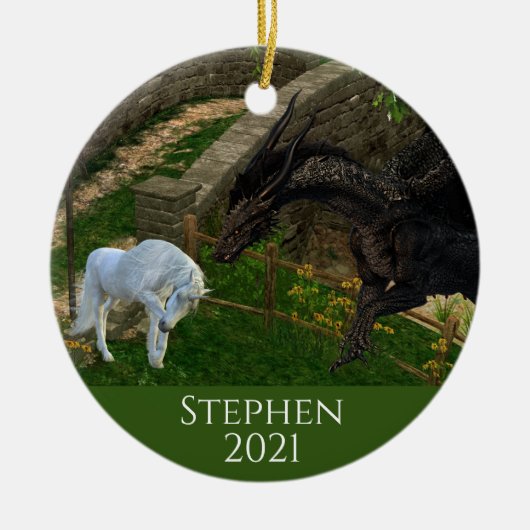 Décoration En Céramique Dragon Meets Unicorn Fantasy (Devant)