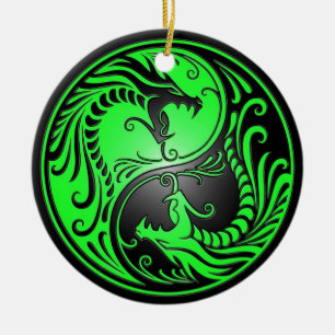 Décoration En Céramique Dragons, vert et noir de Yin Yang