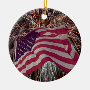 Décoration En Céramique Drapeau américain et feux d'artifice