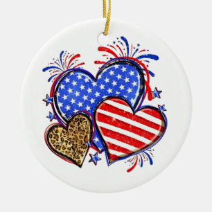 Décoration En Céramique Drapeau américain léopard Cœur 4 juillet USA