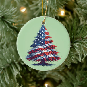 Décoration En Céramique Drapeau américain sapin de Noël Art patriotique