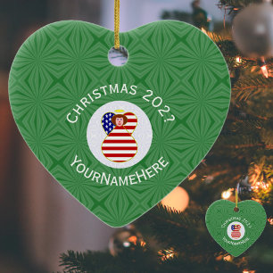 Décoration En Céramique Drapeau de Noël ange personnalisé USA Cheveux Roug