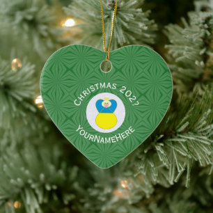 Décoration En Céramique Drapeau de Noël de l'ange ukrainien Texte personna