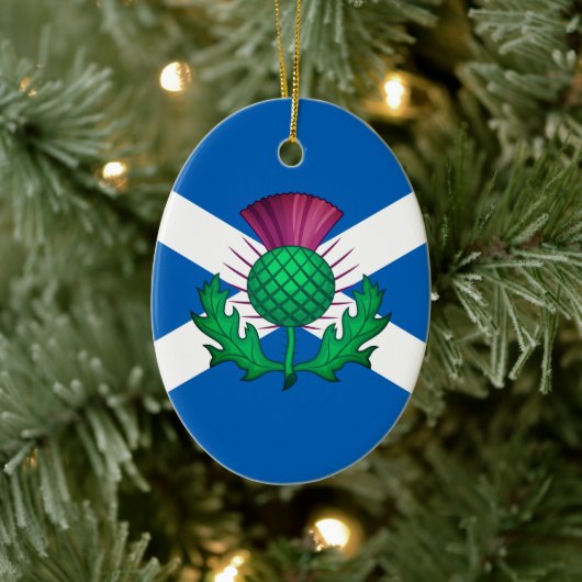 Décoration En Céramique Drapeau écossais avec chardon superposé (Arbre)