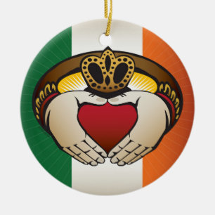 Décoration En Céramique Drapeau irlandais avec anneau de Claddagh