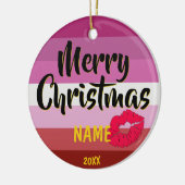 Décoration En Céramique Drapeau lesbien en bâton à lèvres Noël personnalis (Gauche)