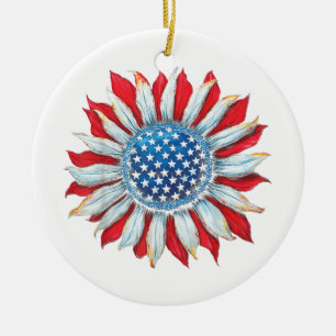 Décoration En Céramique Drapeau Tournesol Américain 4 juillet Femmes Homme