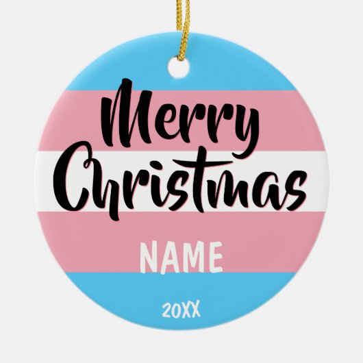 Décoration En Céramique Drapeau transgenre Noël personnalisé (Devant)