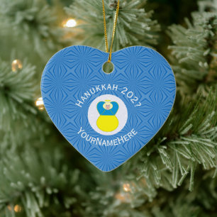 Décoration En Céramique Drapeau ukrainien Hanoukka Ange Nom Année Coeur