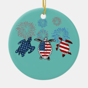 Décoration En Céramique Drapeau USA Tortue Feux d'artifice Patriotique 4 j