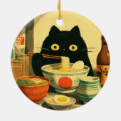 Décoration En Céramique Drôle chat noir manger Ramen (Dos)