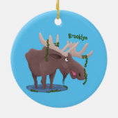 Décoration En Céramique Drôle dessin animé d'orignal heureux (Dos)