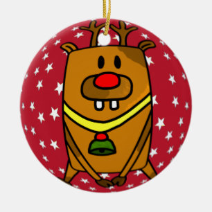 Décoration En Céramique Drôle mignon Cerf Rouge Nez Étoiles Noël