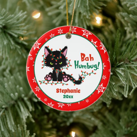 Décoration En Céramique Drôle Noël Grumpy Chat Bah Humbug (Arbre)