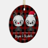 Décoration En Céramique Drôle Pandas premier Noël engagé rouge plaid (Droite)